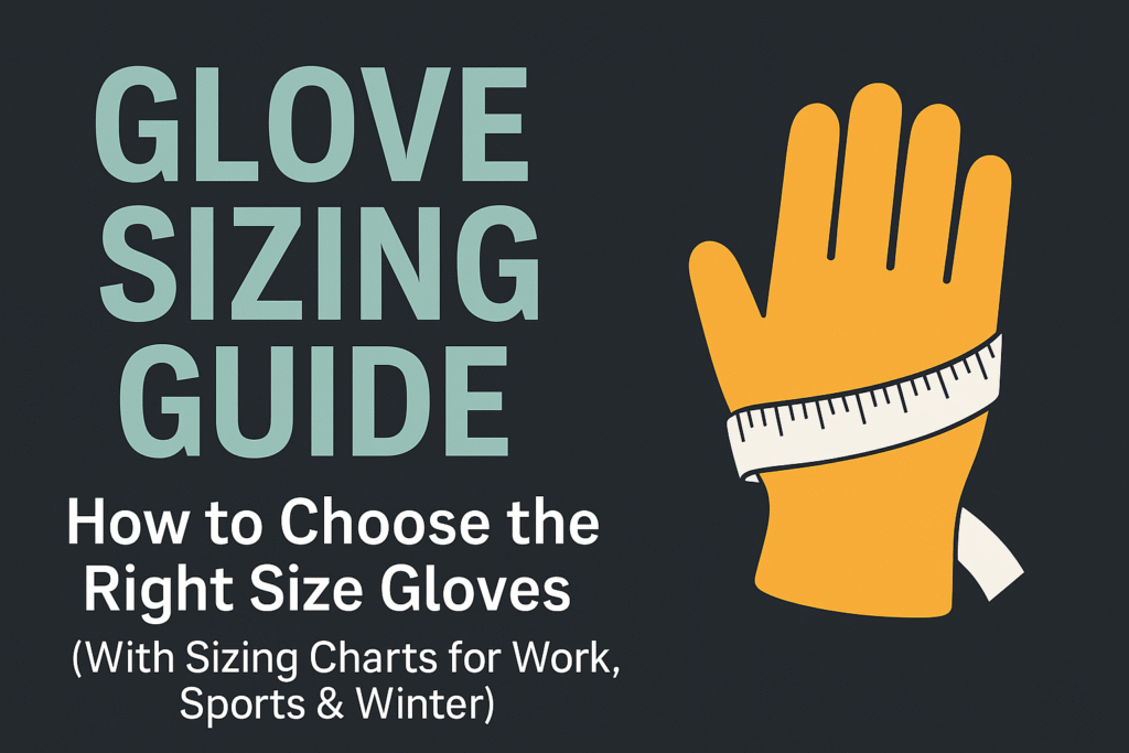 A hand with a measuring tape wrapped around it, and the text "GLOVE SIZING GUIDE" and "How to Choose the Right Size Gloves."